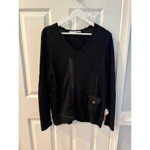 Skovhuus Black Asymmetrical Collar Zip Up Cardigan Sweater sz XL EUC